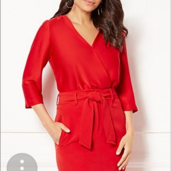 New York & Company Tops - Wrap Bodysuit Top Red